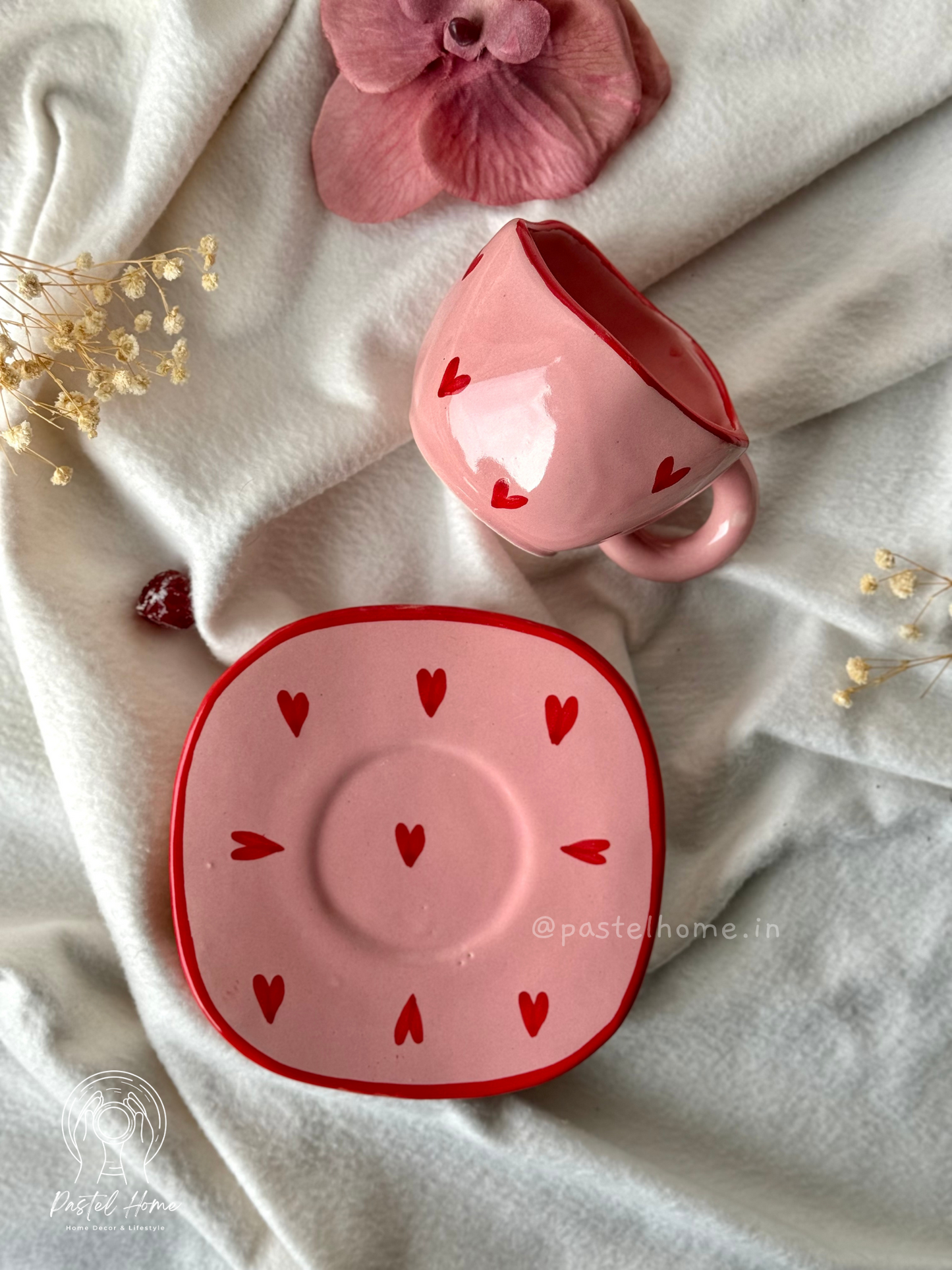 Pink and Red Heart Mug and Plate Set