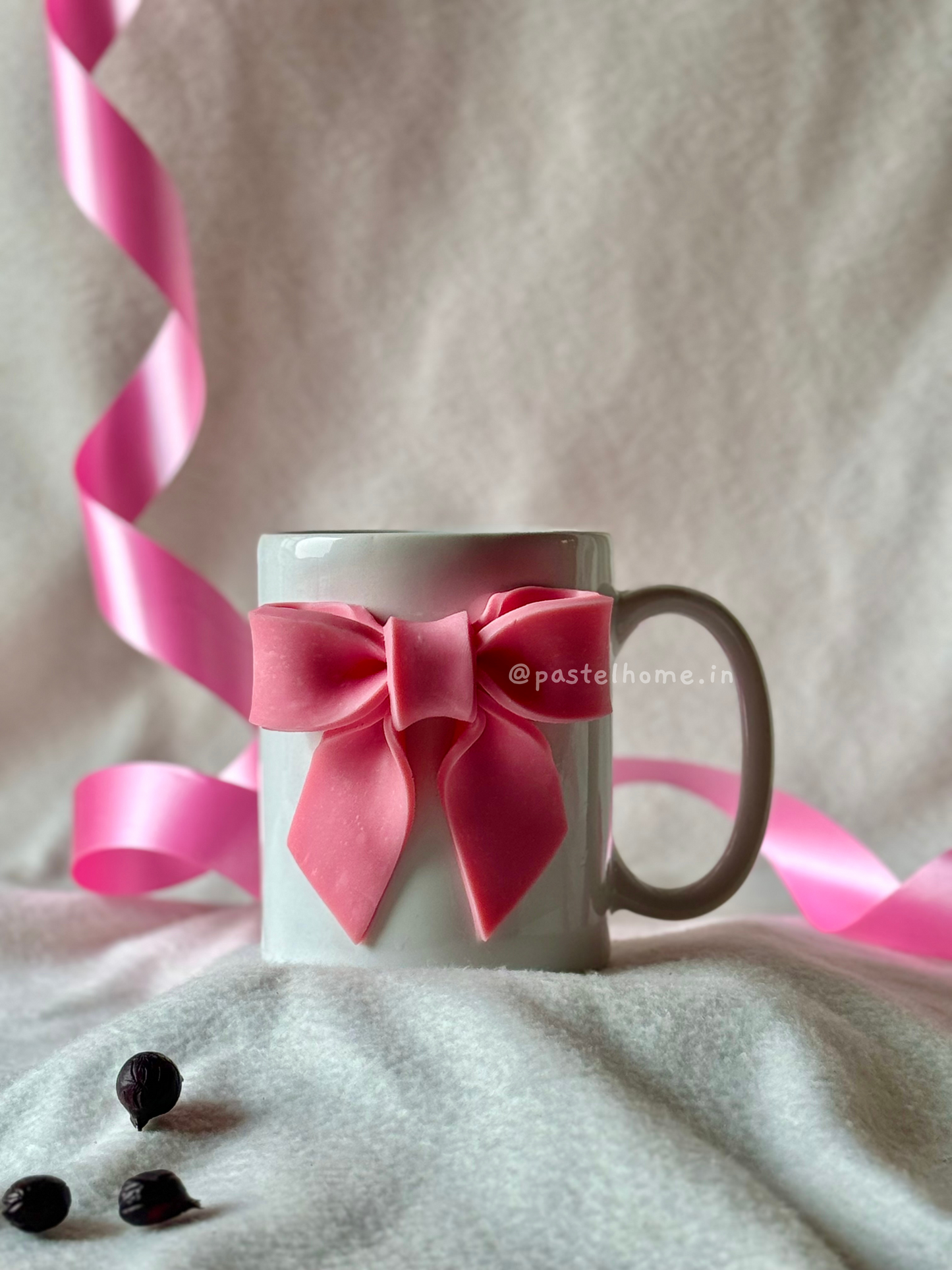 Ribbon Bow Ceramic Mug - Baby Pink