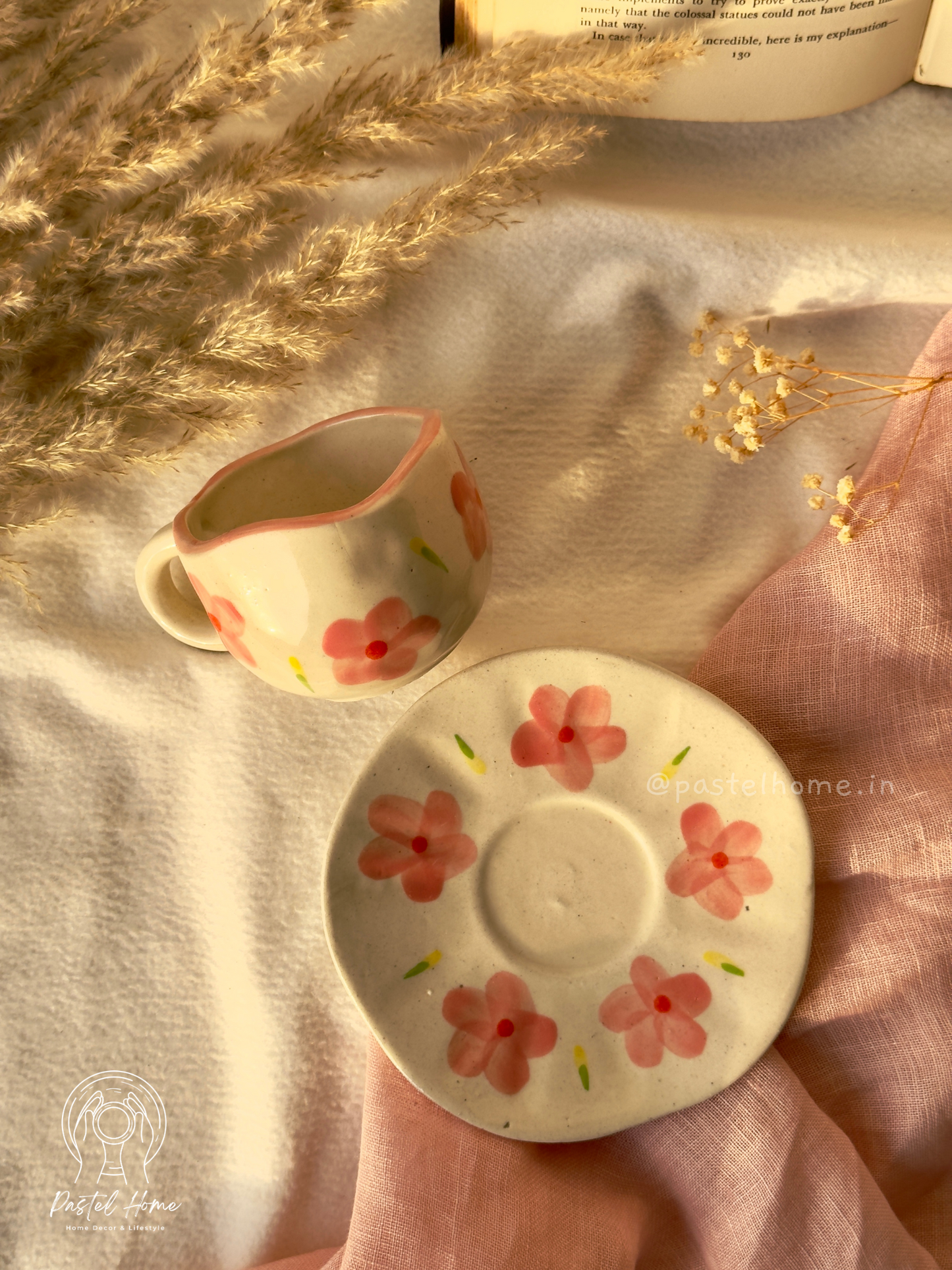 Soft Pink Flower Handmade cottagecore Mug and saucer set