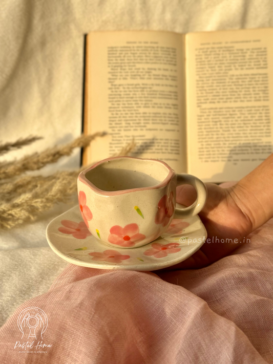 Soft Pink Flower Handmade cottagecore Mug and saucer set