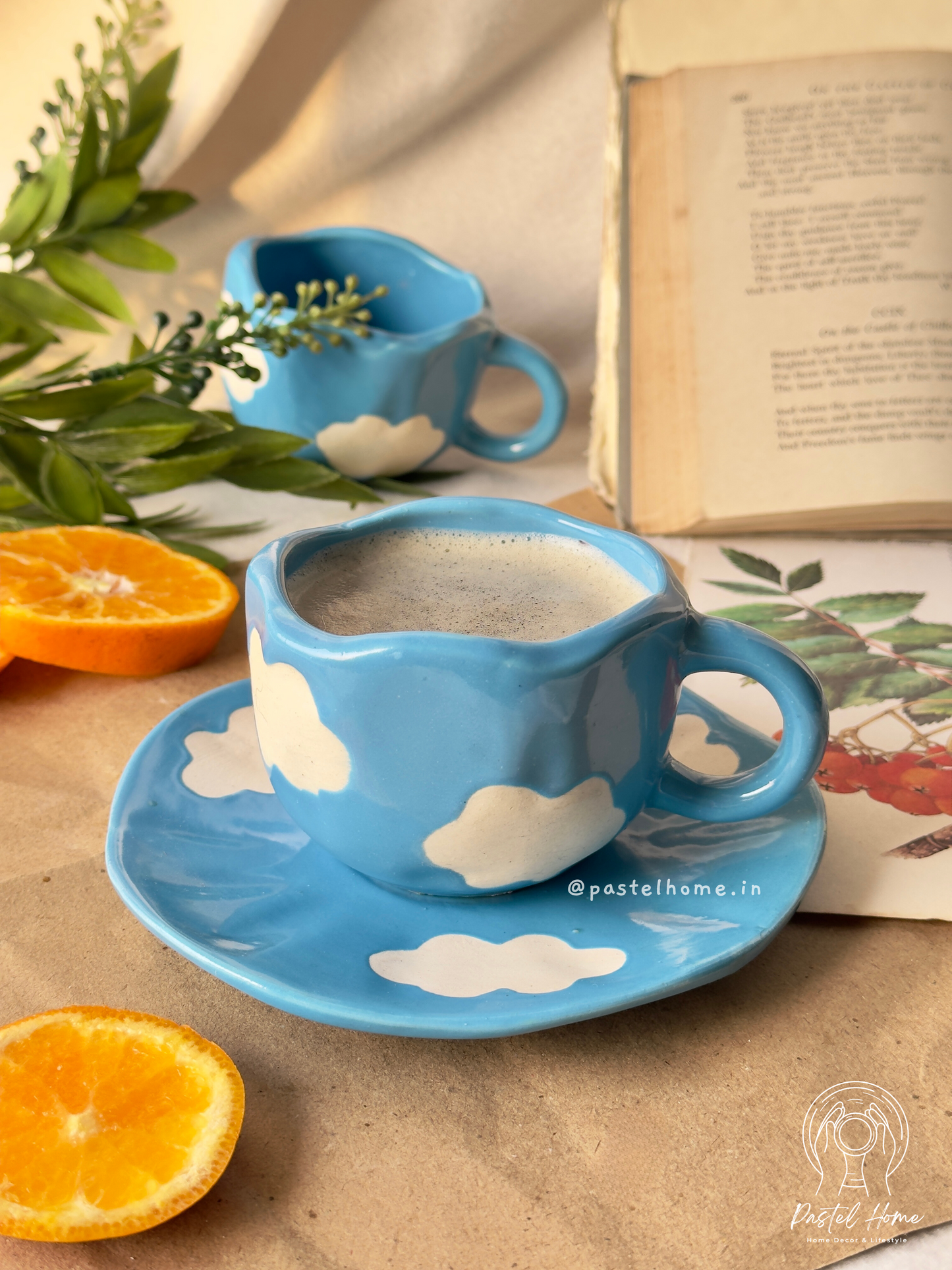 Pastel Blue Cloud Coffee Mug and Saucer Set