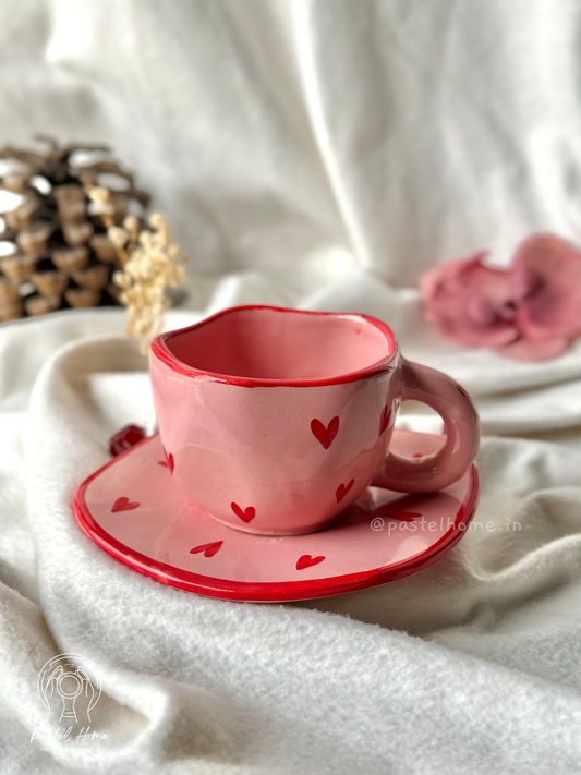 Pink and Red Heart Mug and Plate Set