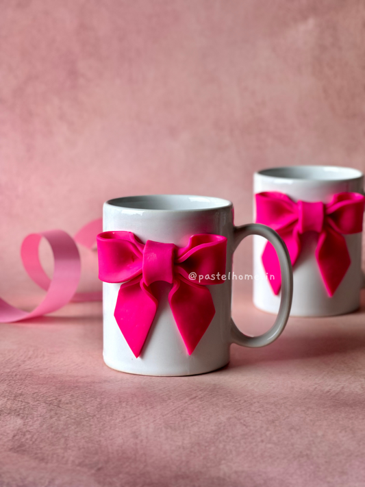 Ribbon Bow Ceramic Mug - Magenta