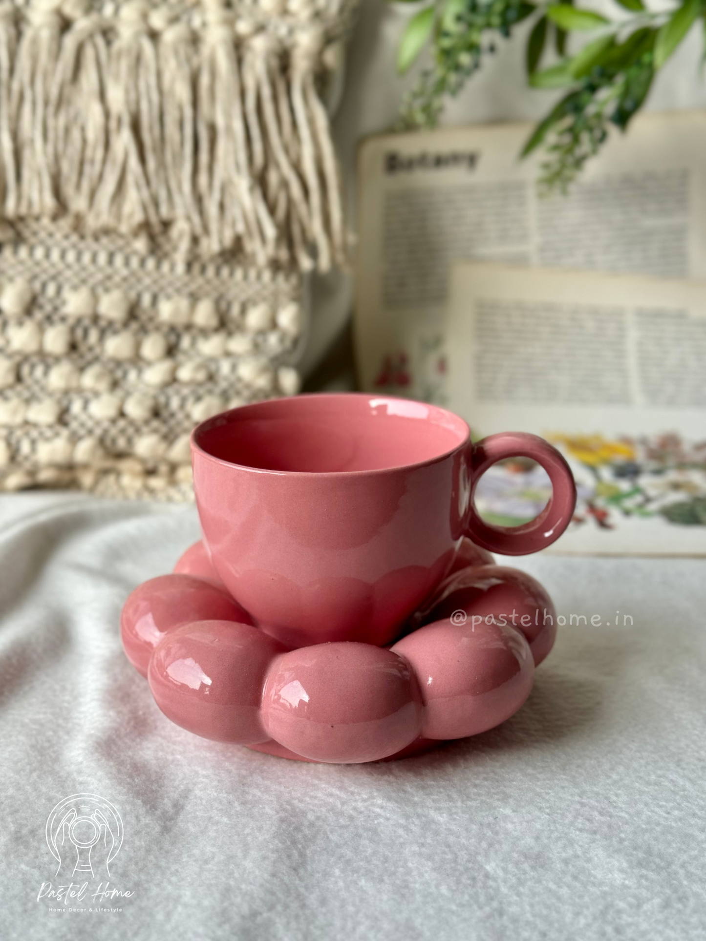 Pink Bubble Mug & Saucer set