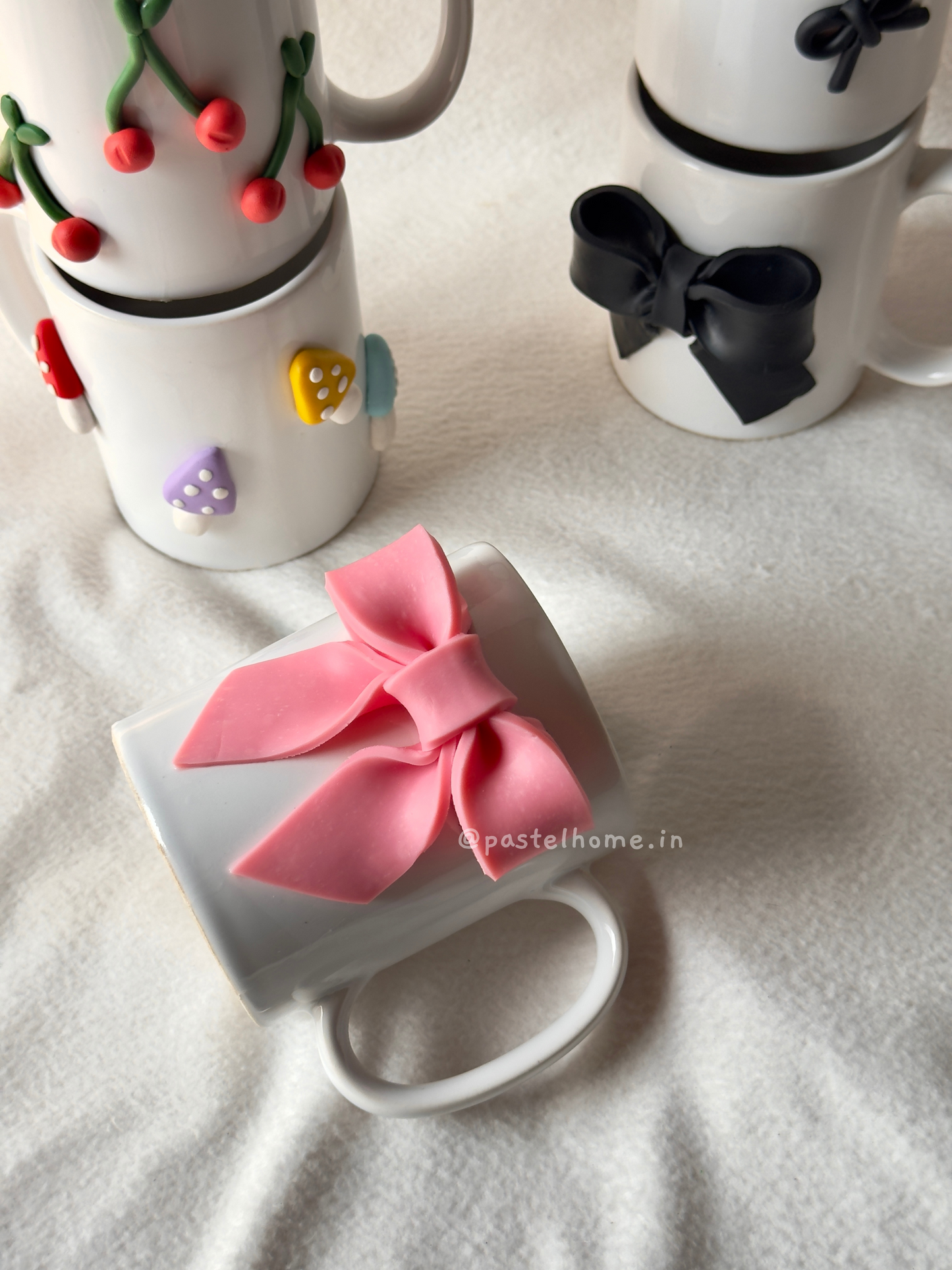 Ribbon Bow Ceramic Mug - Baby Pink