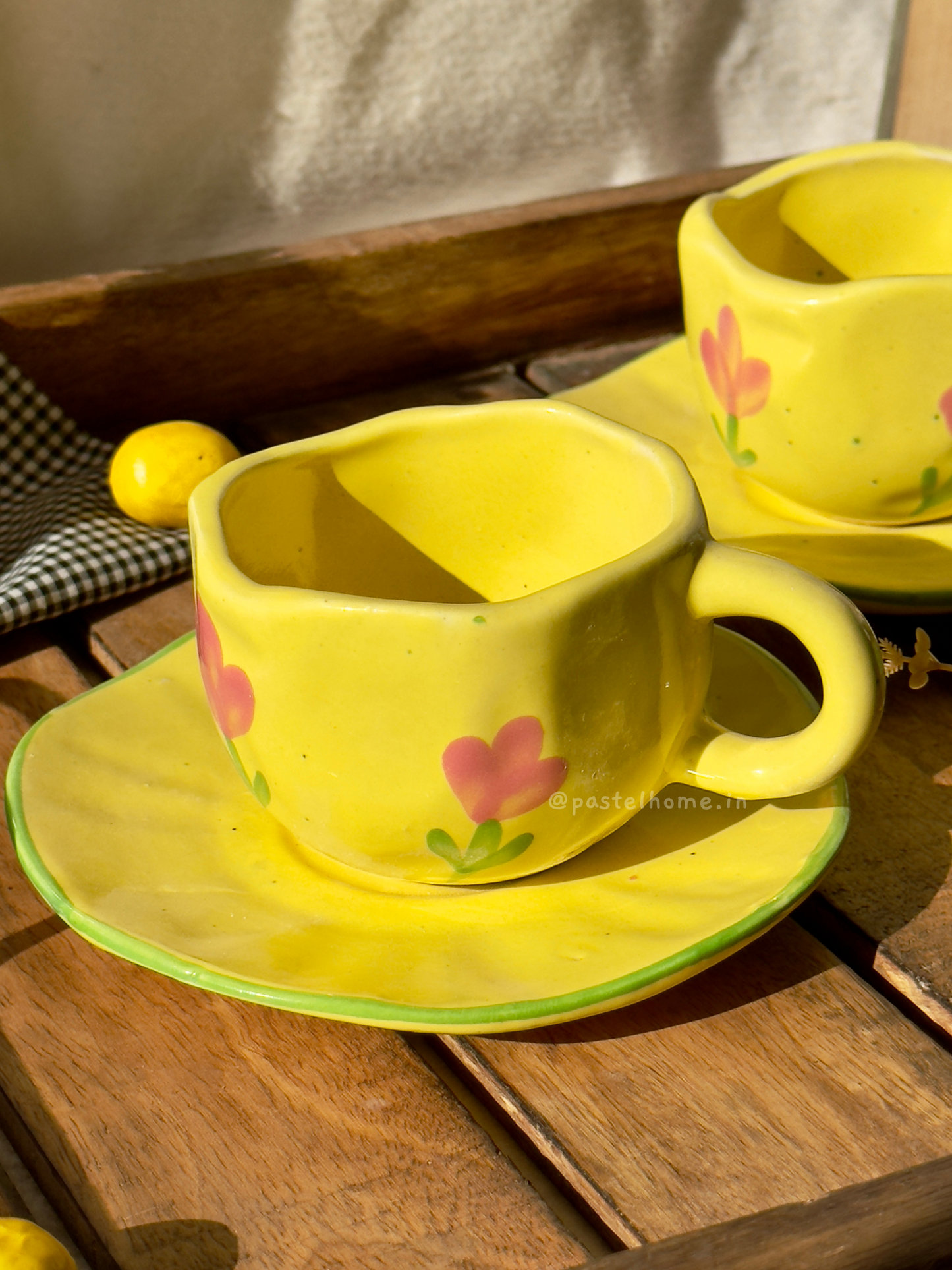 Handmade Yellow Tulip Mug and Saucer Set