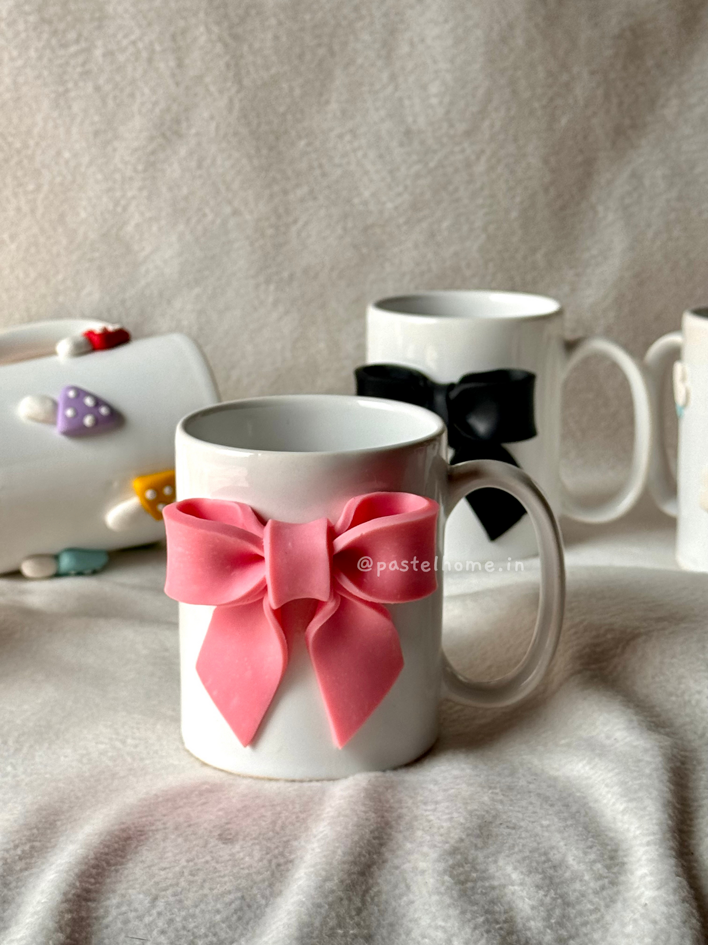 Ribbon Bow Ceramic Mug - Baby Pink