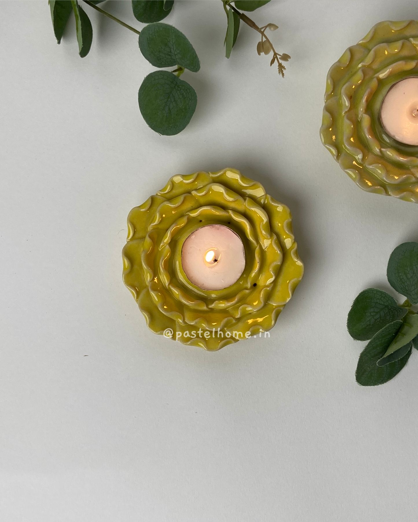 Folded Petal Flower Diyas - Yellow