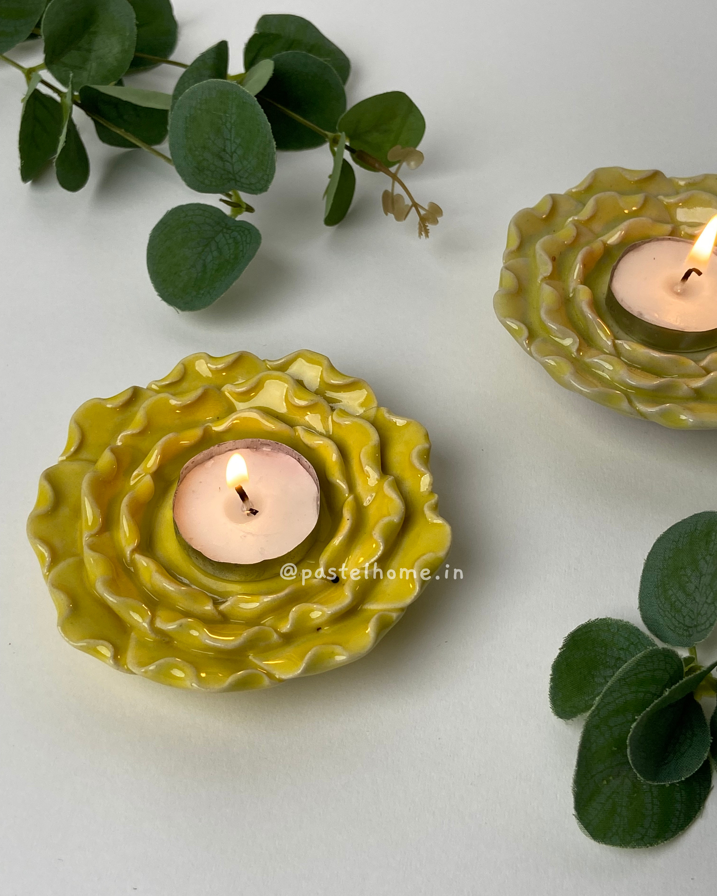 Folded Petal Flower Diyas - Yellow