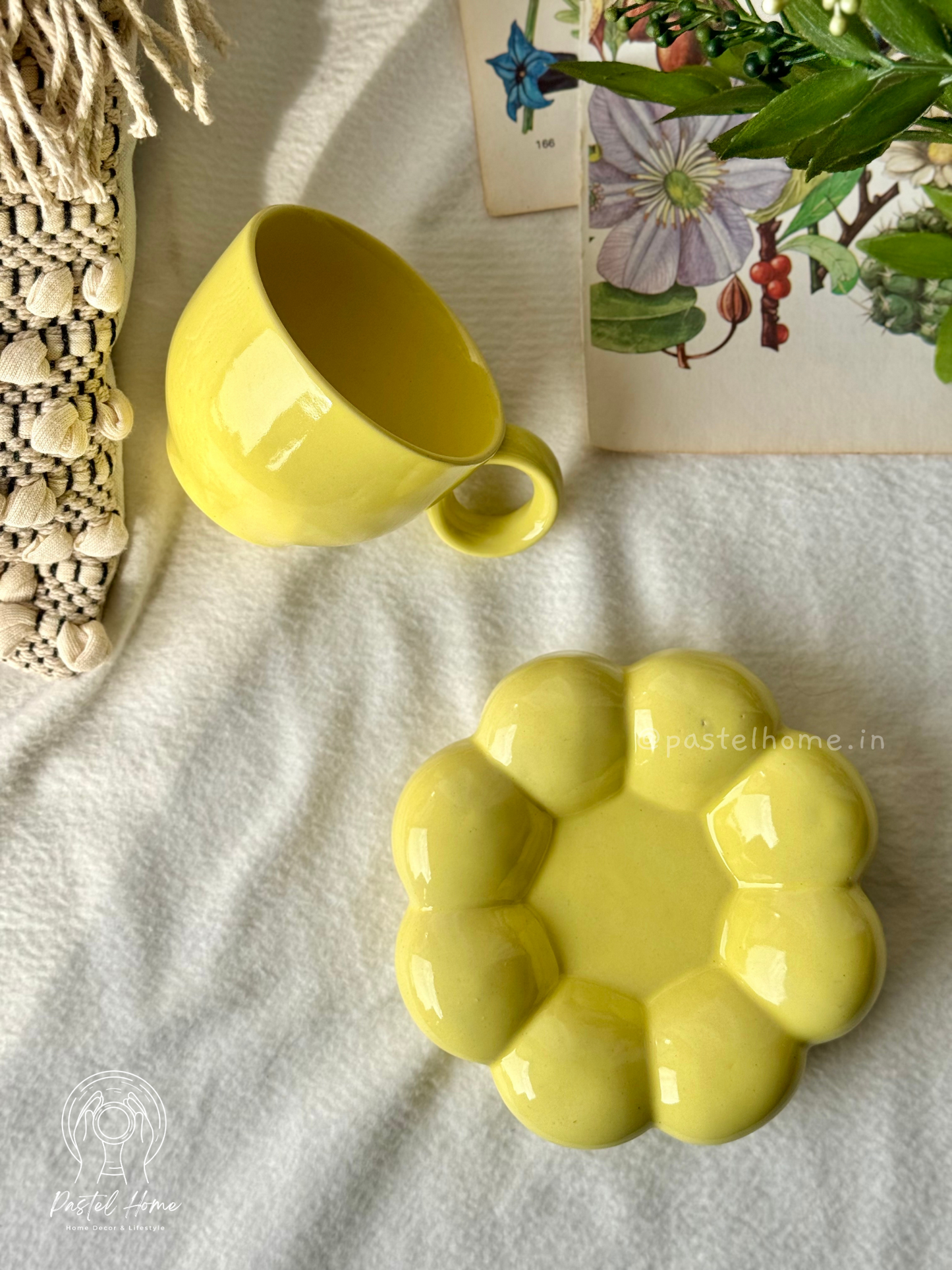 Yellow Bubble Mug & Saucer set