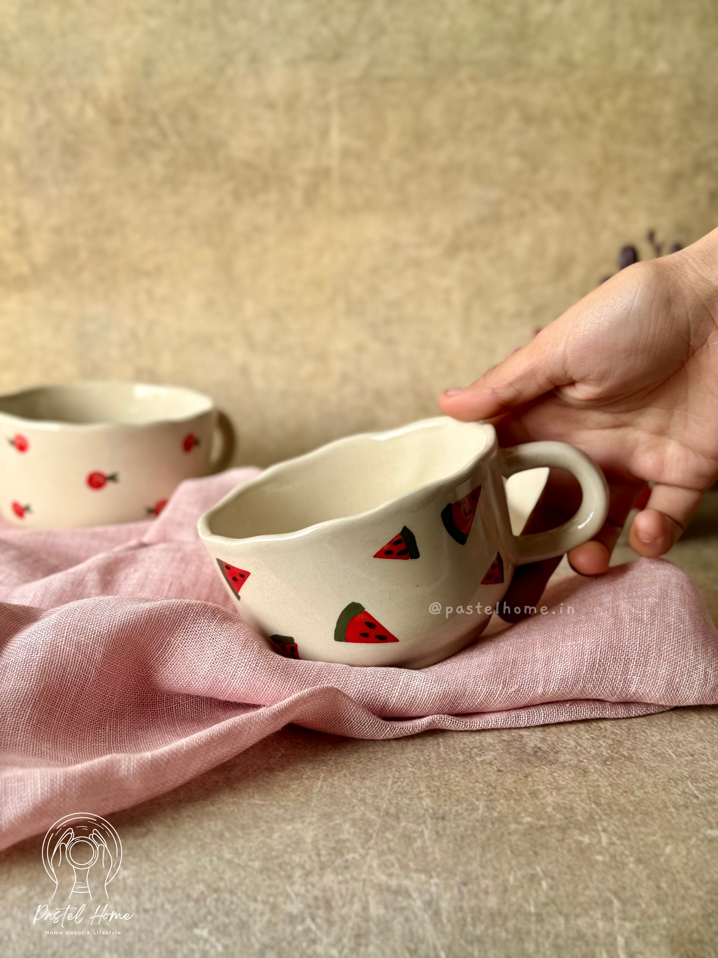 Handpainted Cappuchino Mug - Watermelon