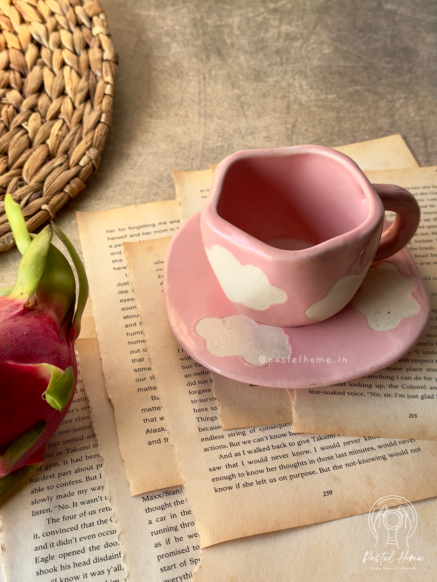 Handmade Pink Cloud Mug and Plate Set