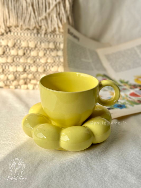 Coffee mug, mug and saucer set, bubble mug, sunflower mug