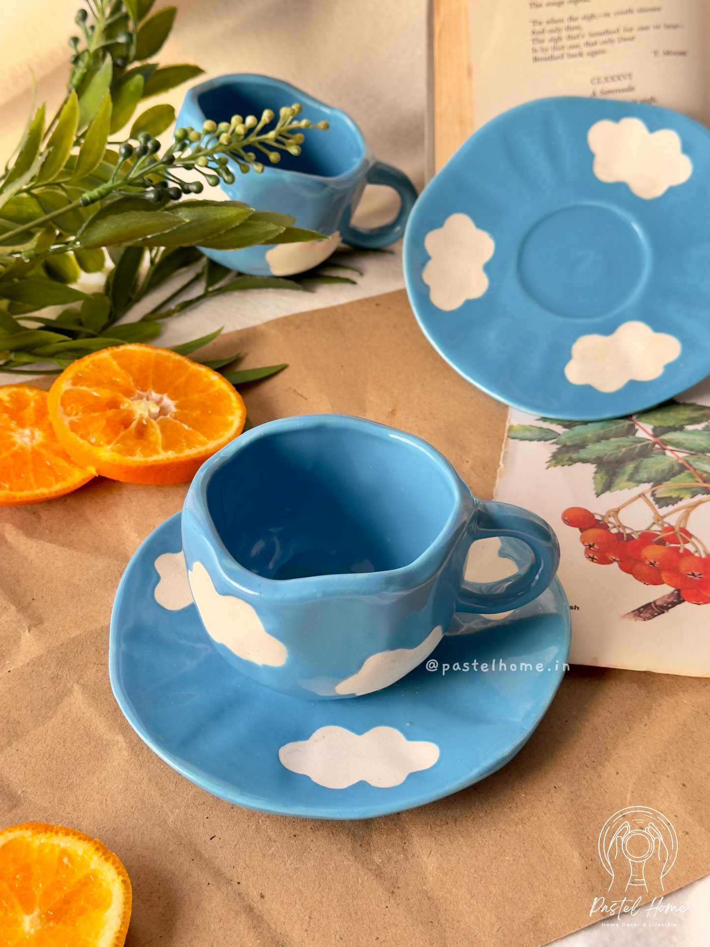 Pastel Blue Cloud Coffee Mug and Saucer Set