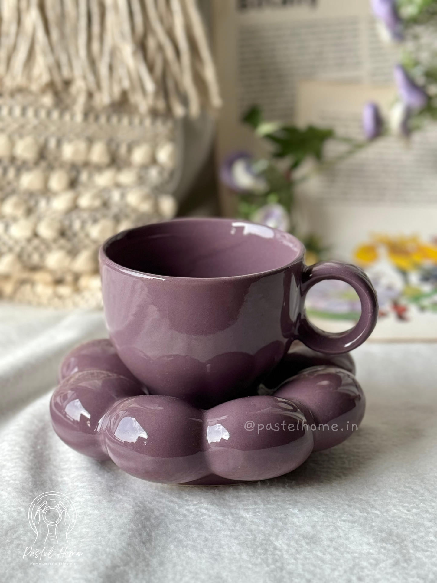 Purple Bubble Mug & Saucer set