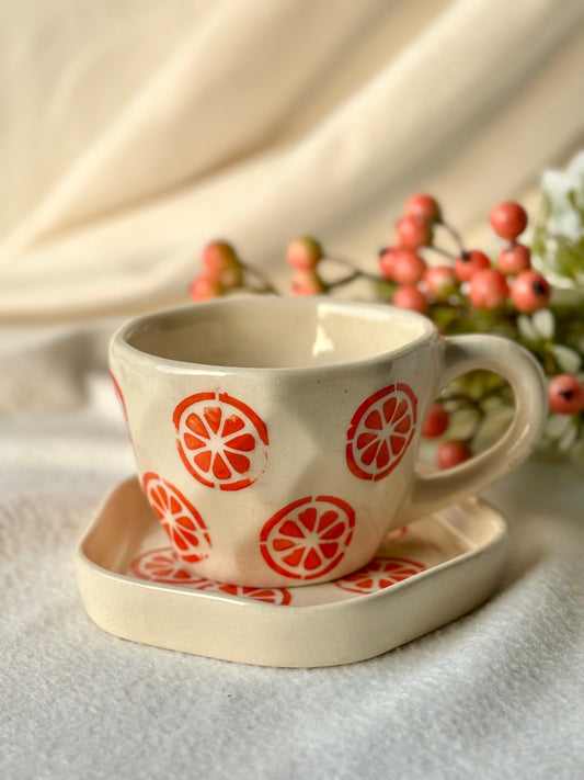 Handpainted Orange Mug and Desert Plate (set)