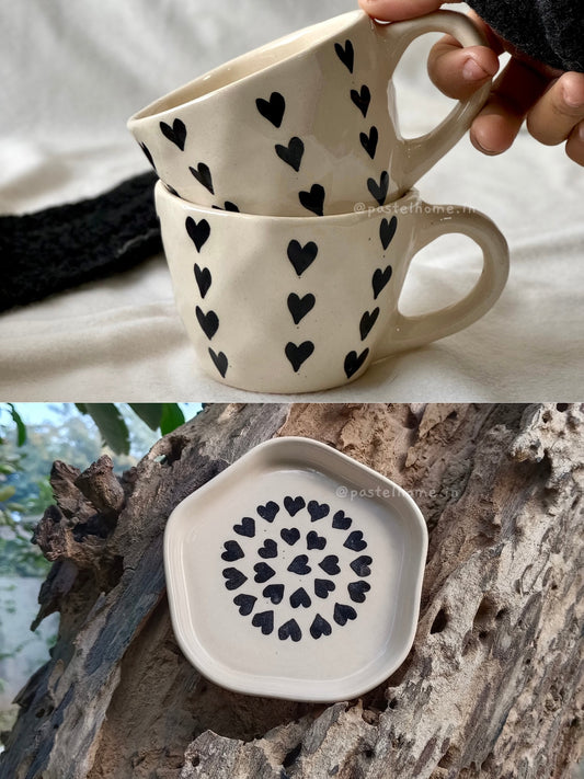 Black Heart Mug and Desert Plate set