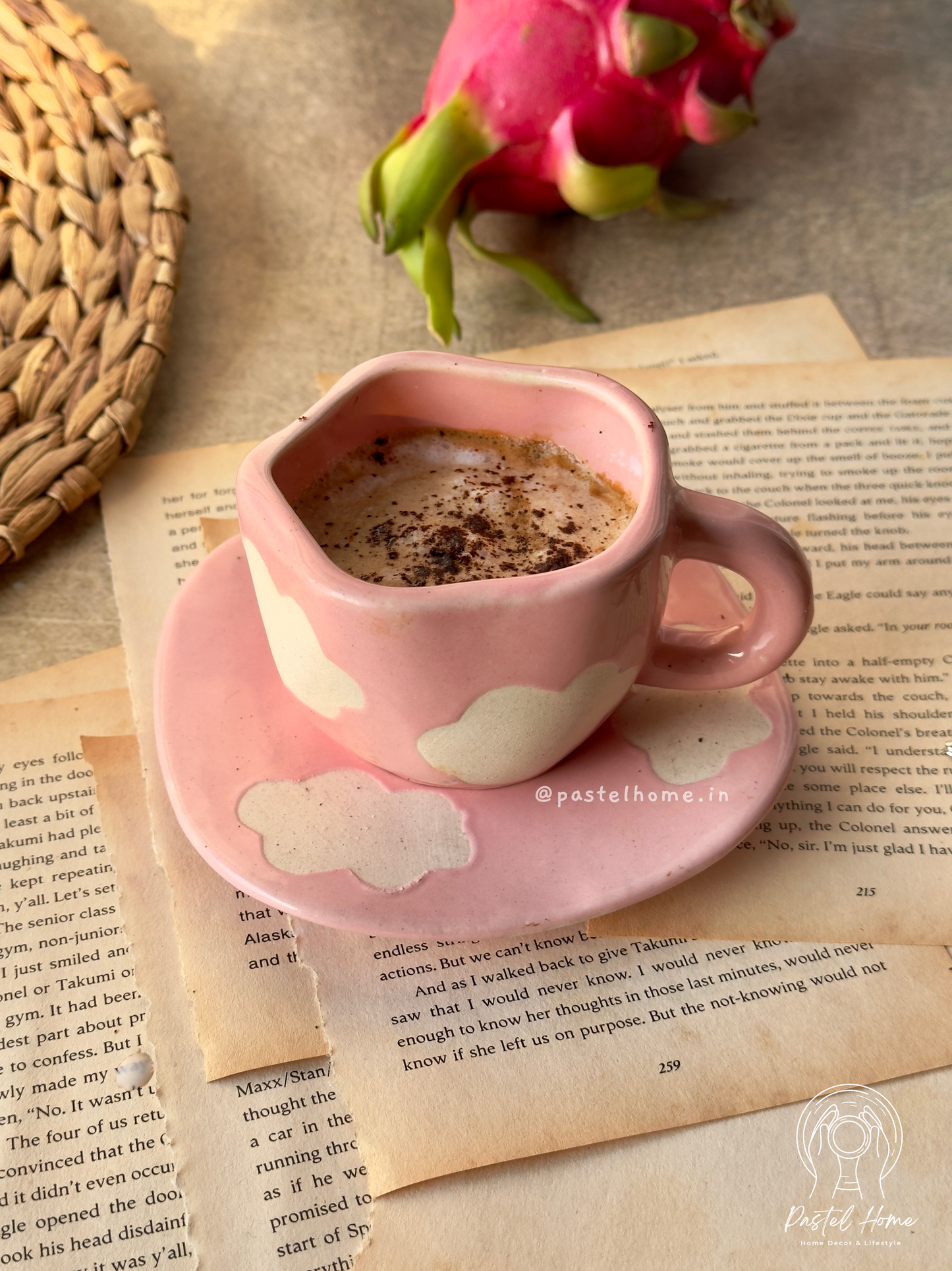 Handmade Pink Cloud Mug and Plate Set