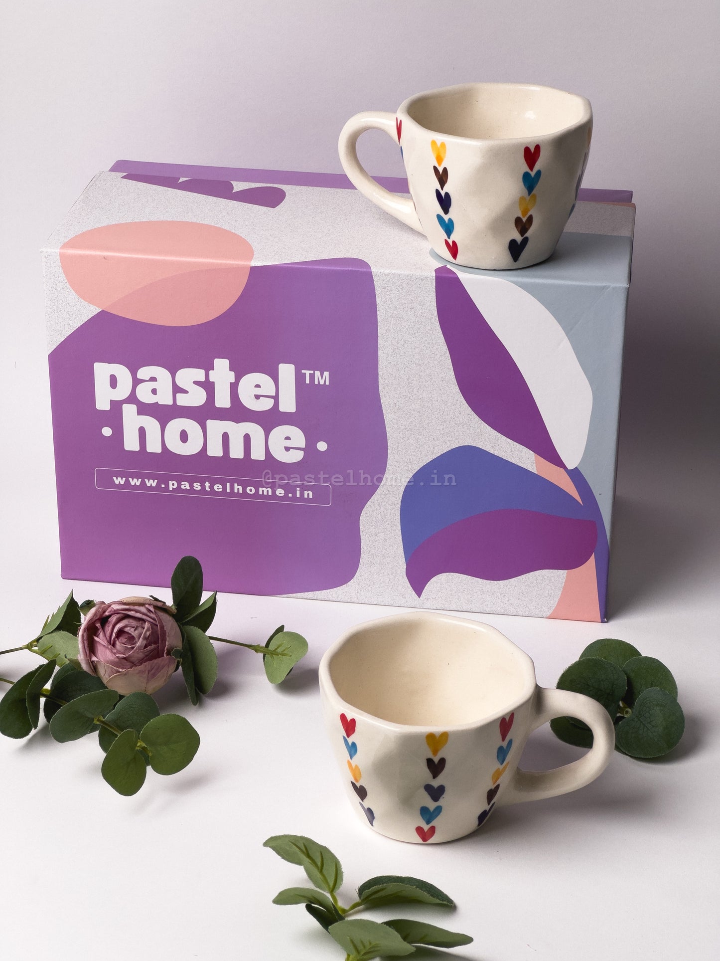 Pastel Home Gift Box - Multicolour Heart Mug (Set of 2)