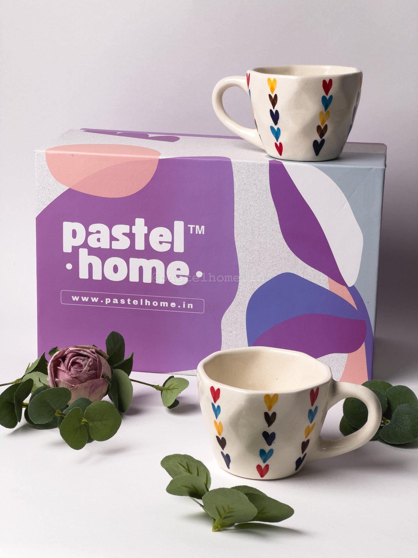 Pastel Home Gift Box - Multicolour Heart Mug (Set of 2)