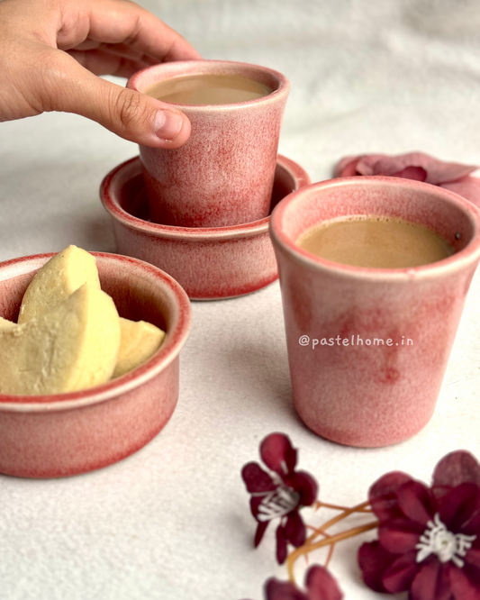 Ceramic Dabara Set/ Kullhad for Tea/Coffee Set - Pink