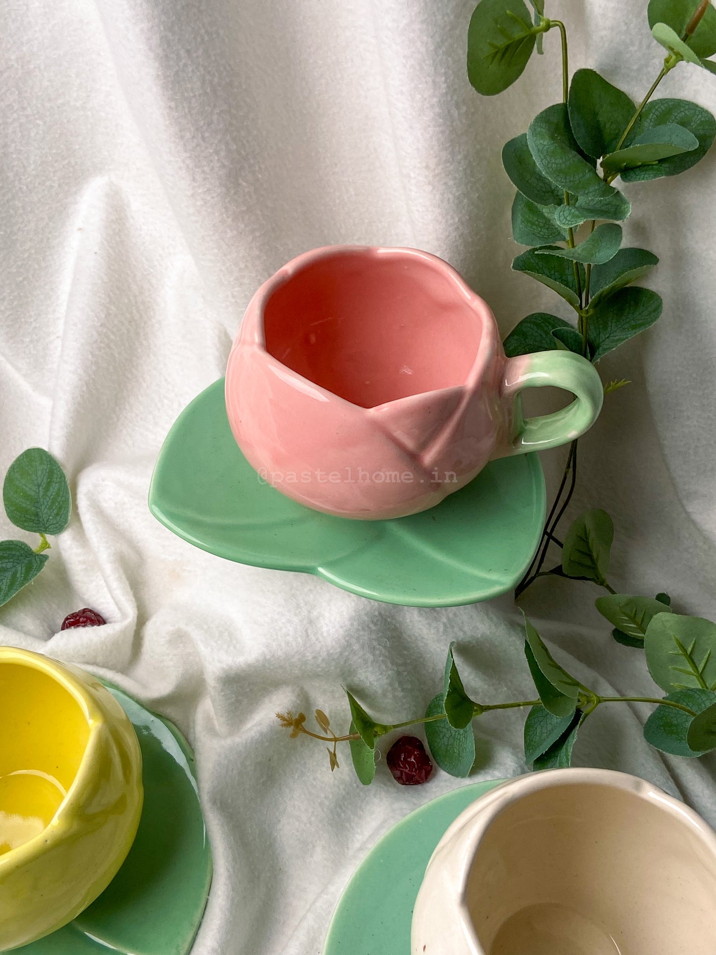 Tulip Shape Mug and Saucer Set of 3