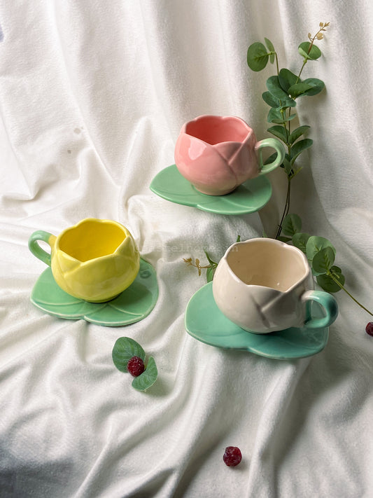 Tulip Shape Mug and Saucer Set of 3