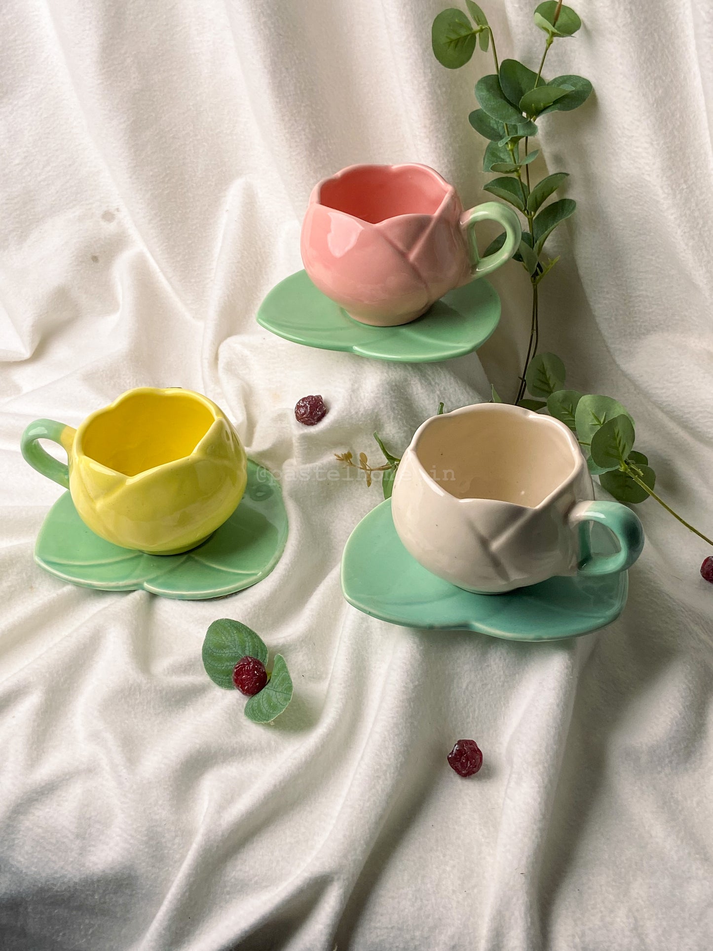 Tulip Shape Mug and Saucer Set of 3