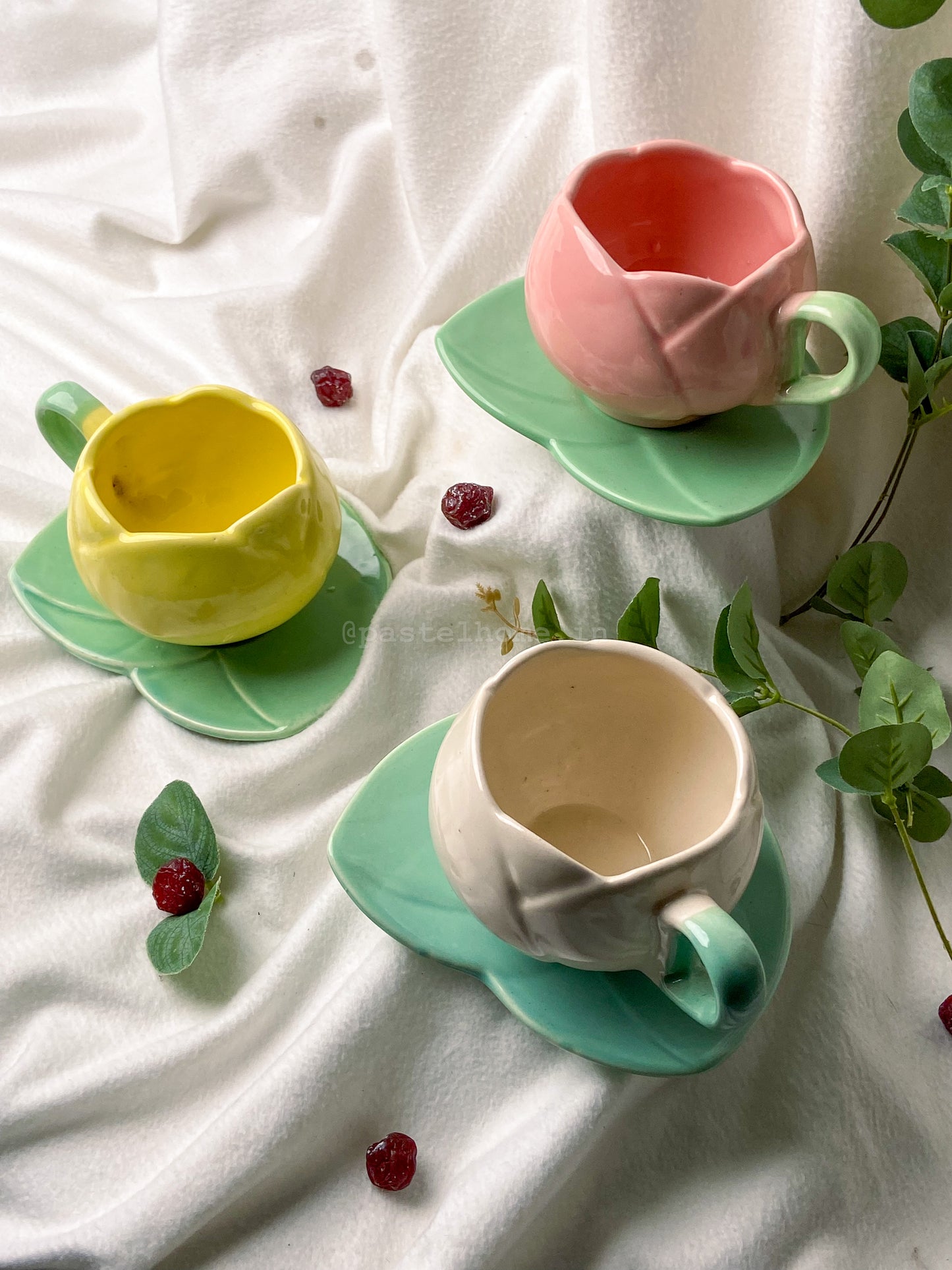 Tulip Shape Mug and Saucer Set of 3