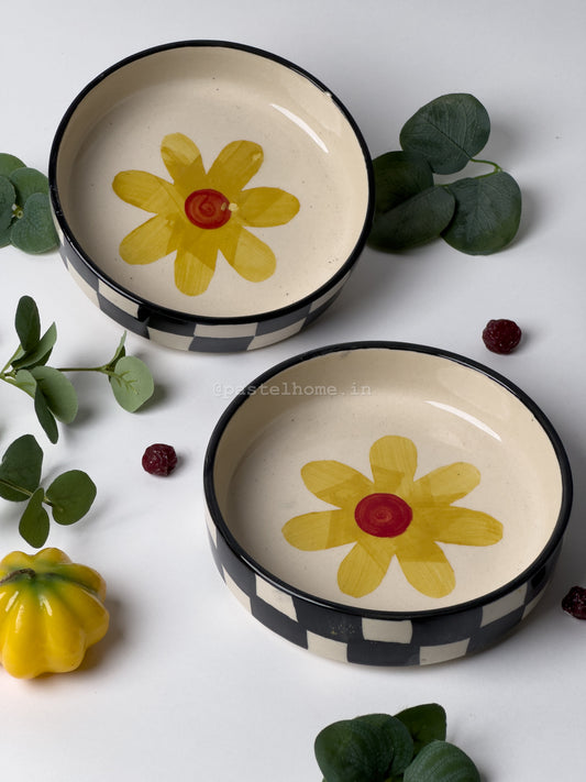 Flower and Chessboard Serving Bowl