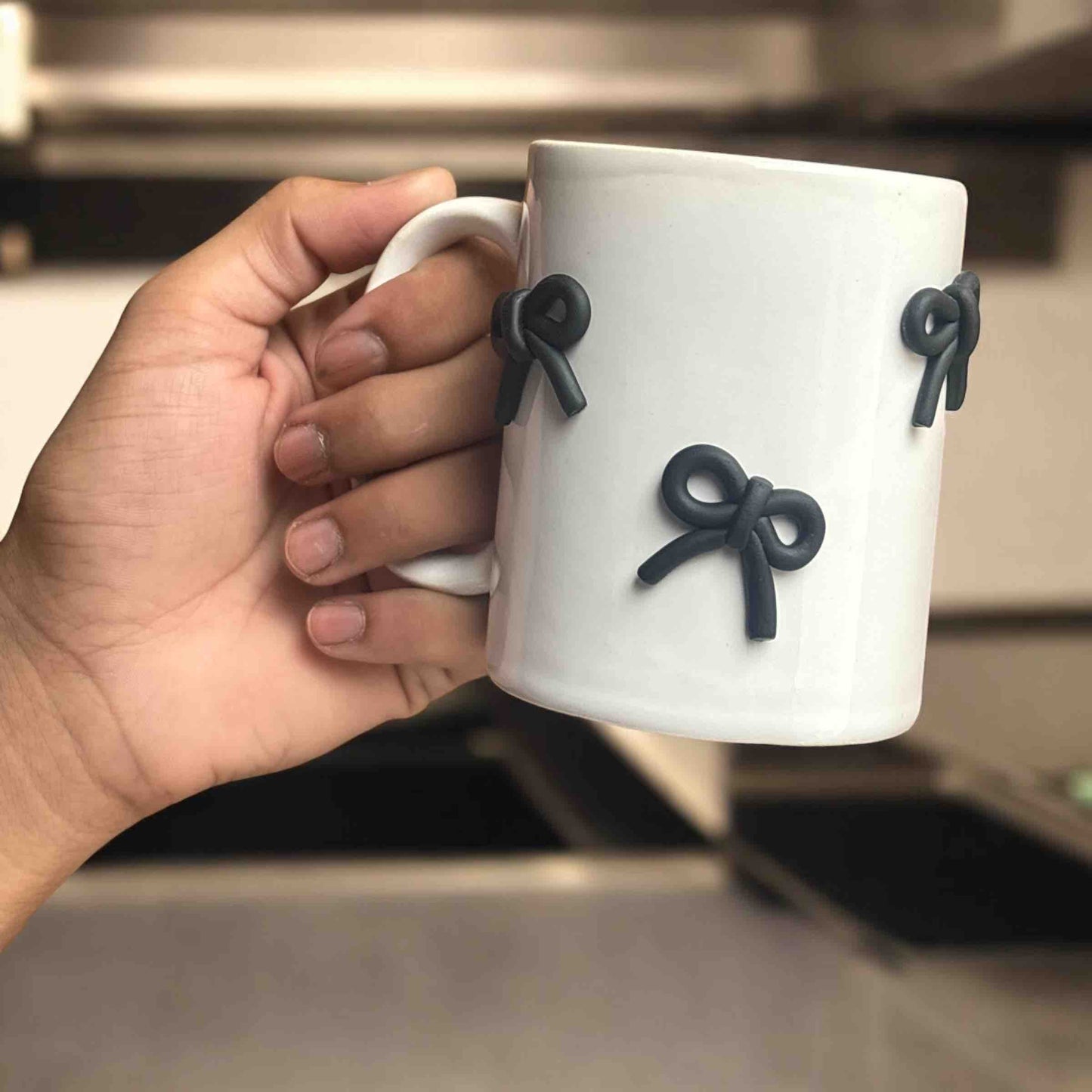 Ribbon Bow Ceramic Mug - Black