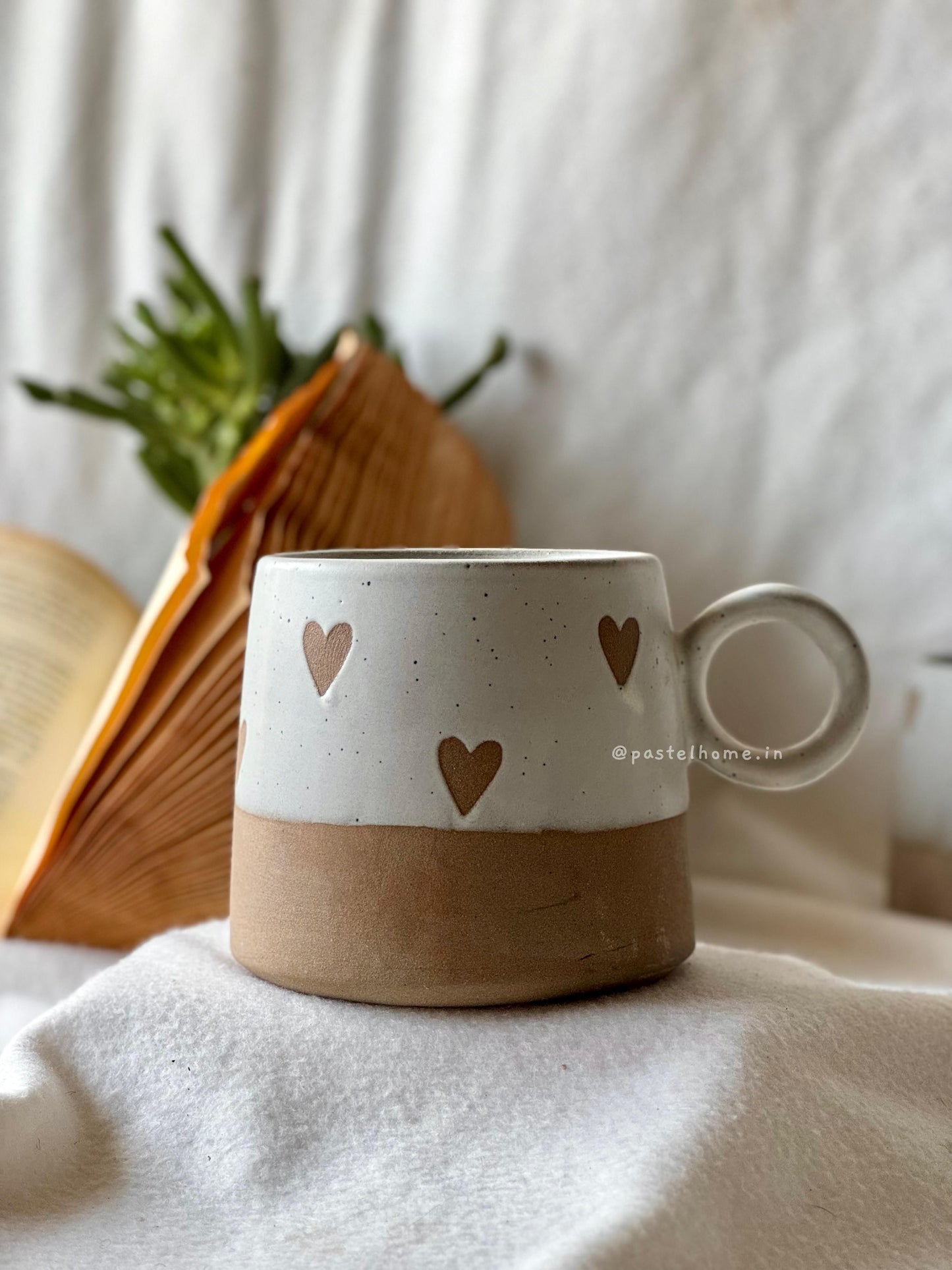 Minimal Beige Brown heart Clay Coffee and Tea Mug 🤎