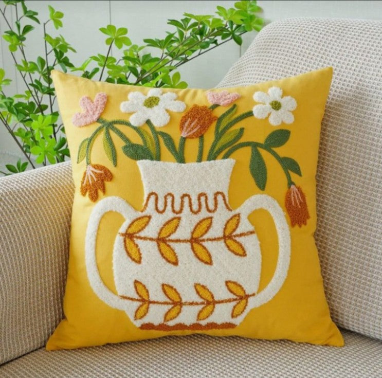 Flower pot Embroidered Cushion Cover