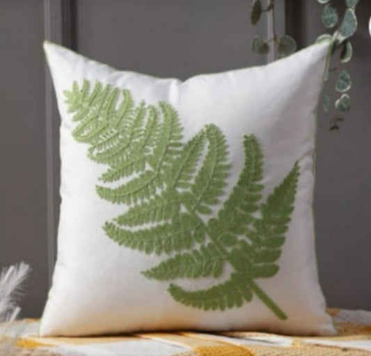 Leaf Embroidered Cushion Cover