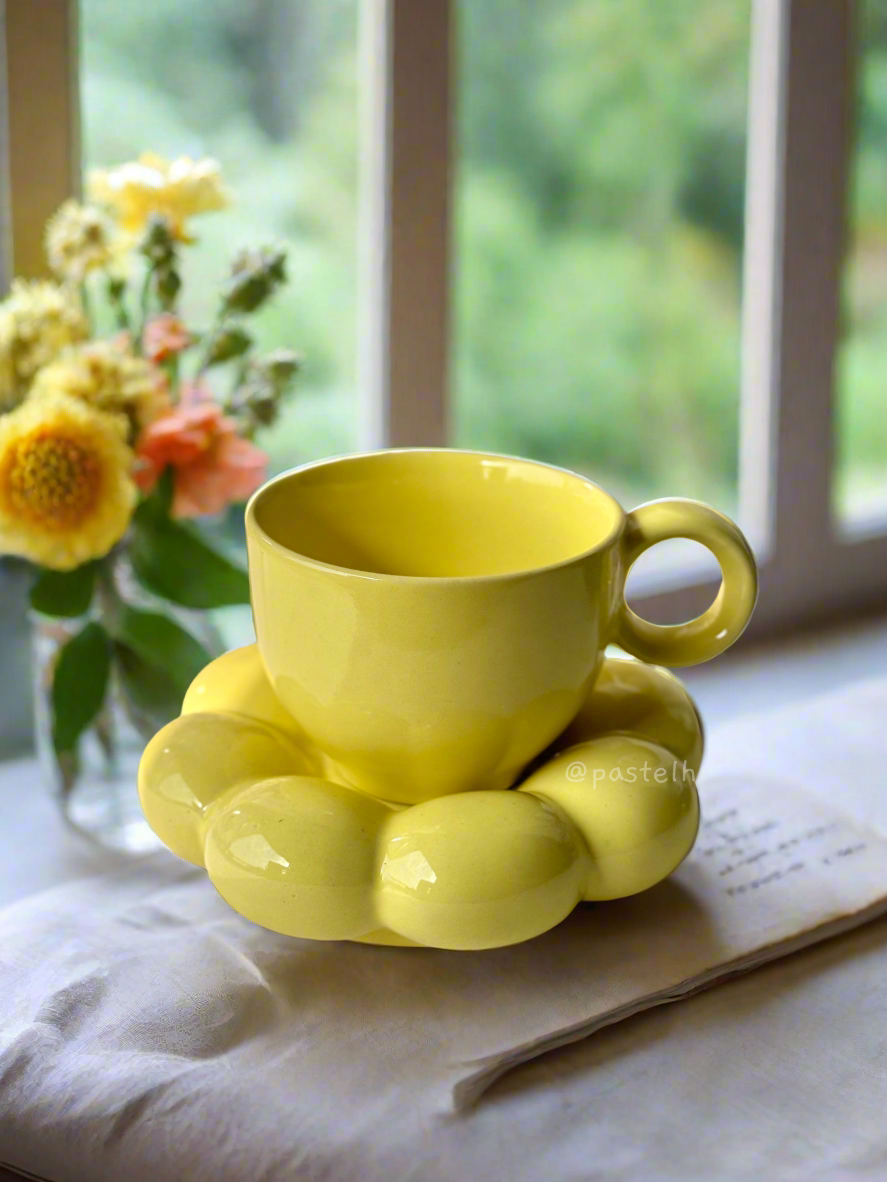 Yellow Bubble Mug & Saucer set