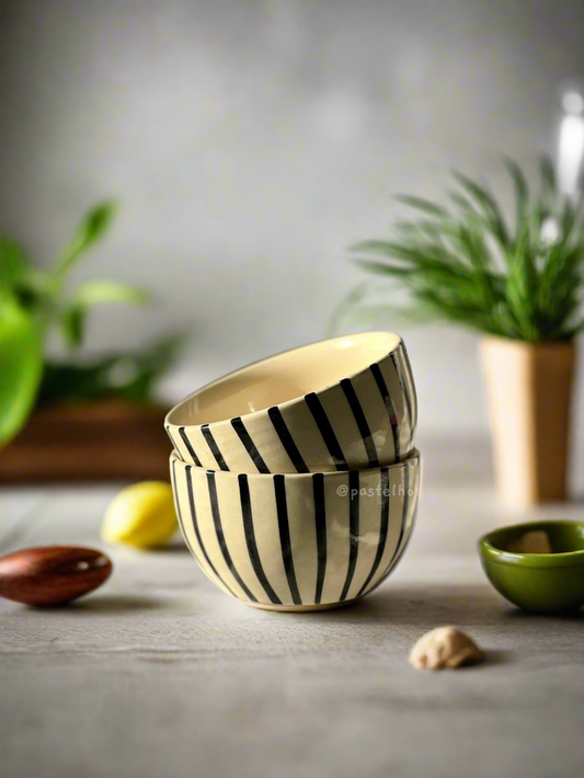 Handpainted Black vertical lines Bowl