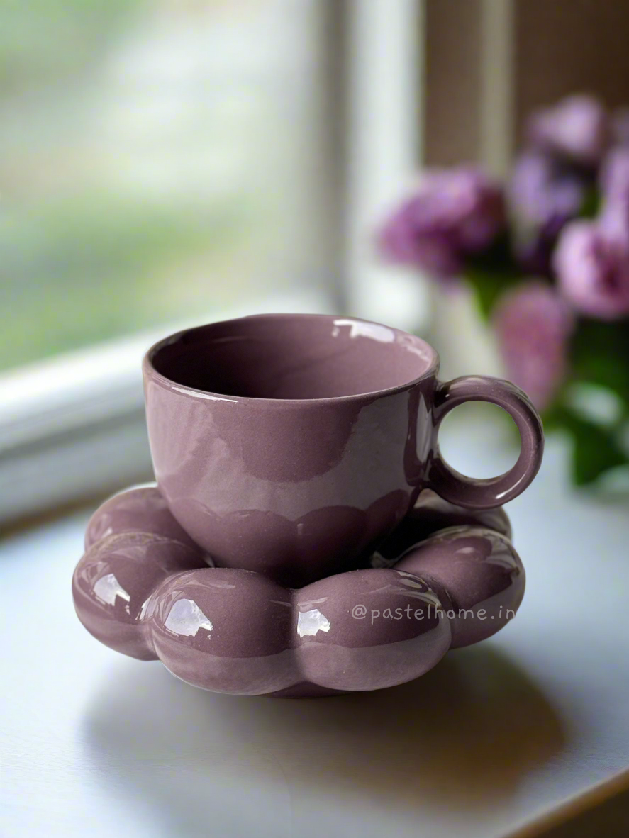 Purple Bubble Mug & Saucer set