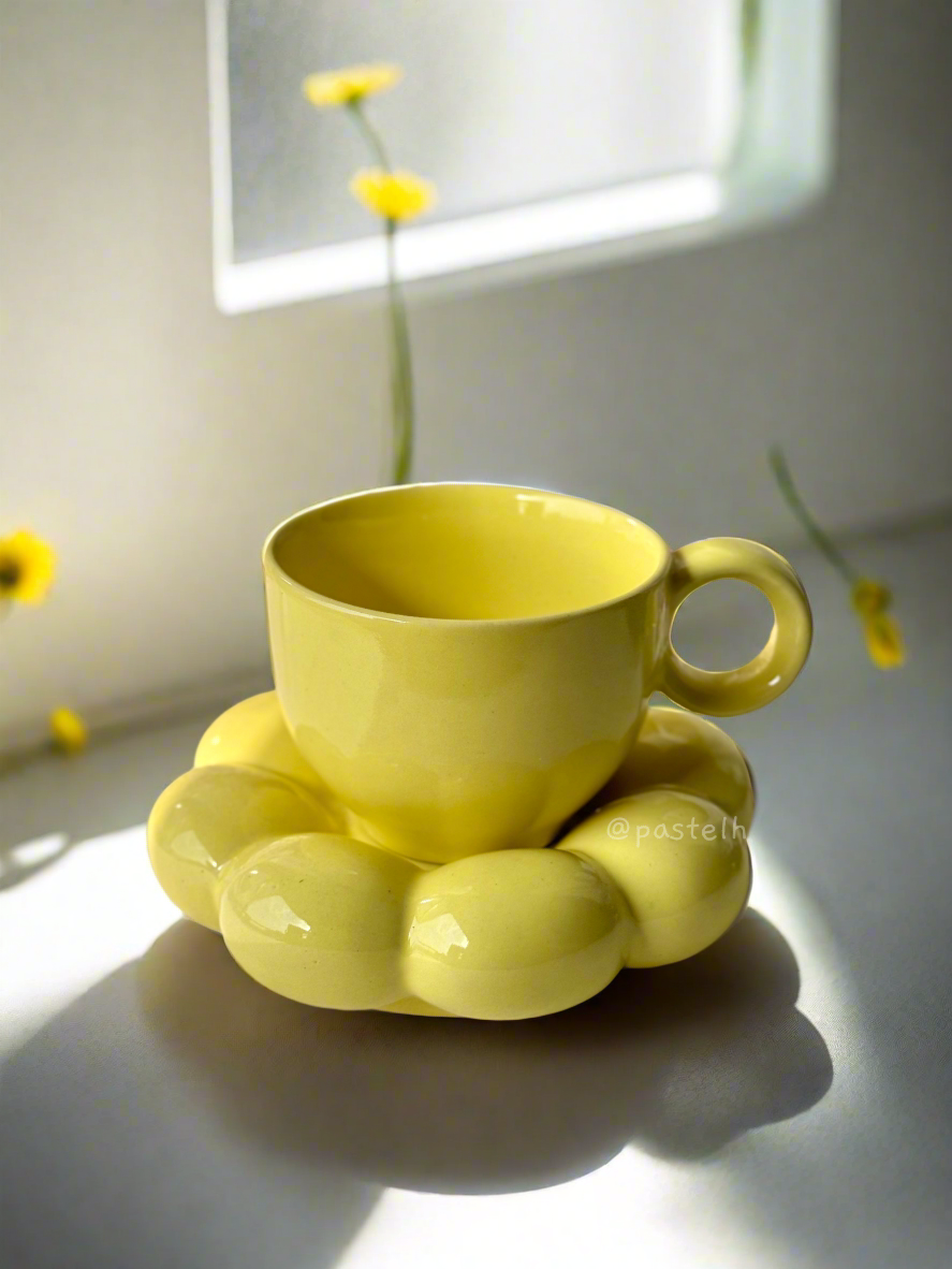 Yellow Bubble Mug & Saucer set