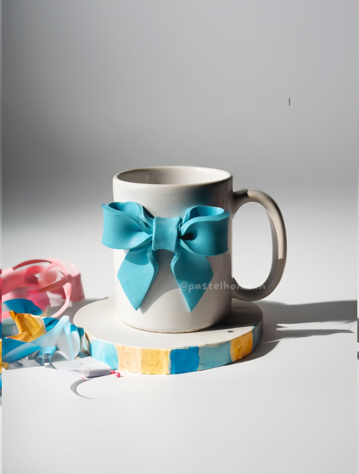 Ribbon Bow Ceramic Mug - Blue