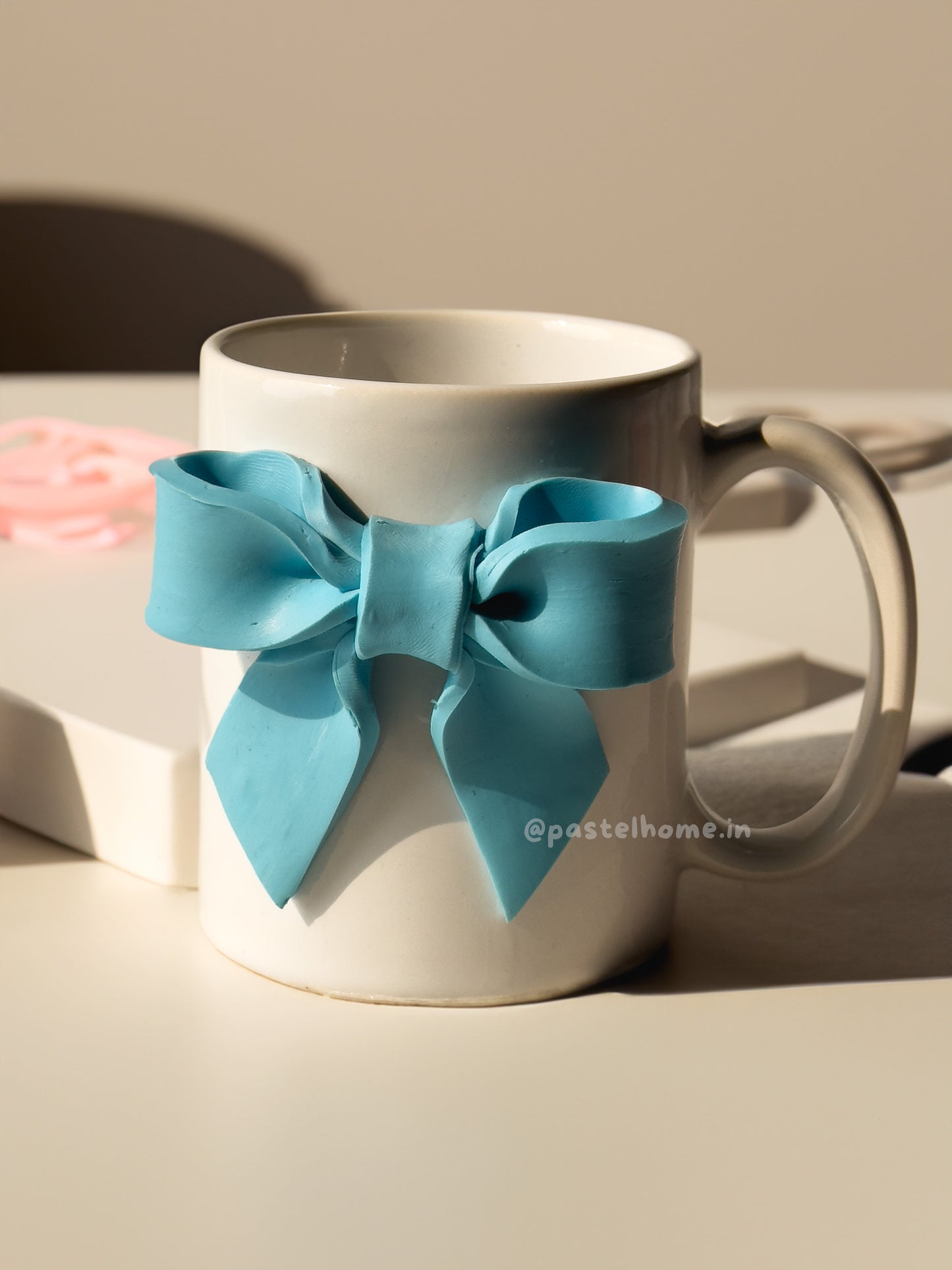 Ribbon Bow Ceramic Mug - Blue