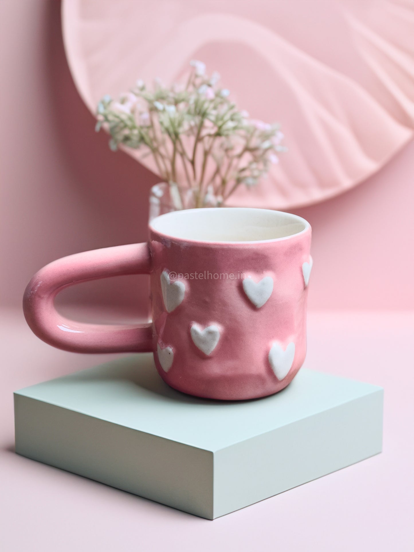 Cute Hearts Embossed Long Handle Mug