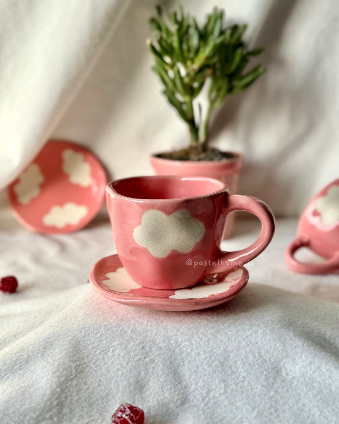 Candy Pink Cloud Mug and Plate (Set)