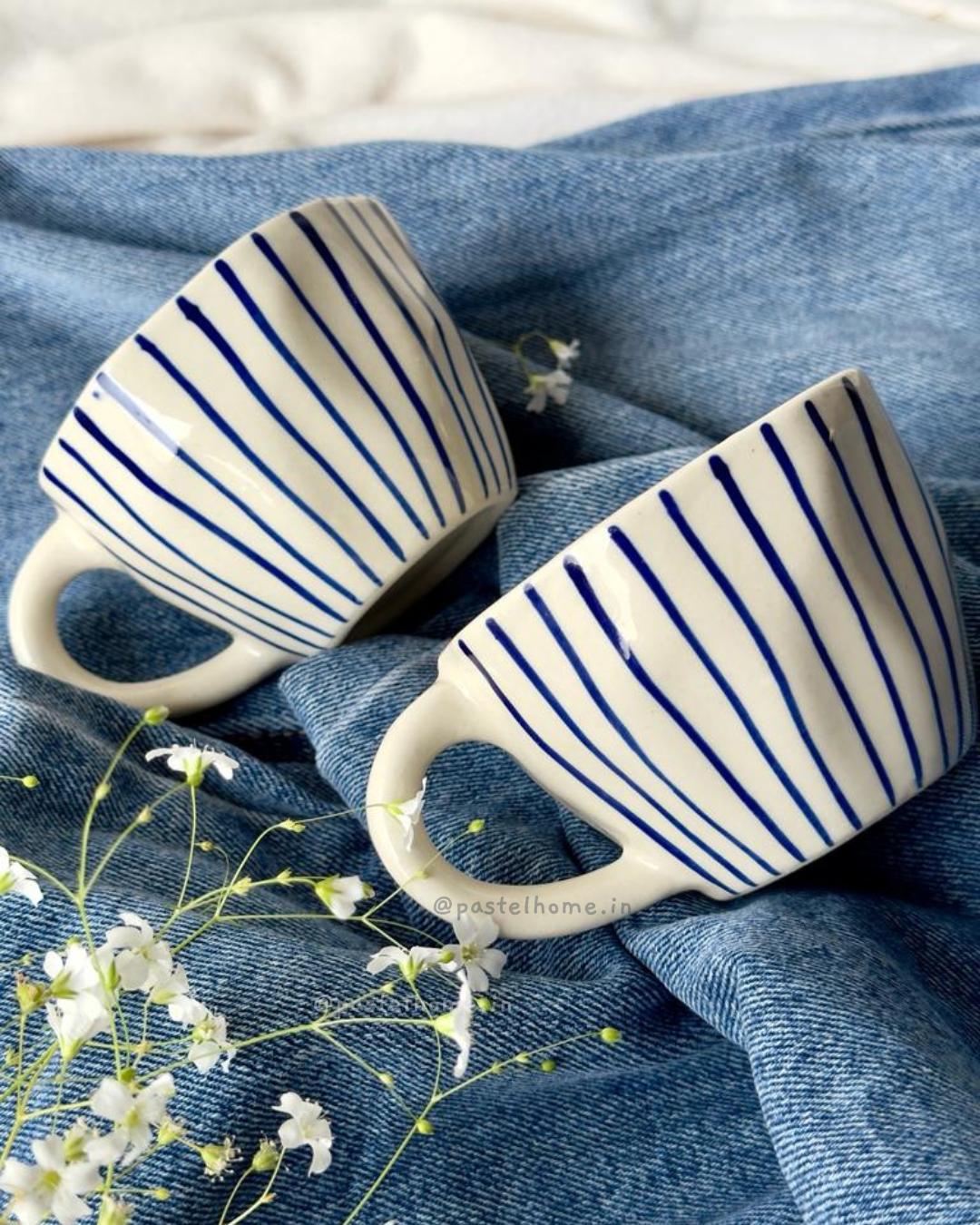 Blue Linear Hand-Linear Hand-painted Mugs