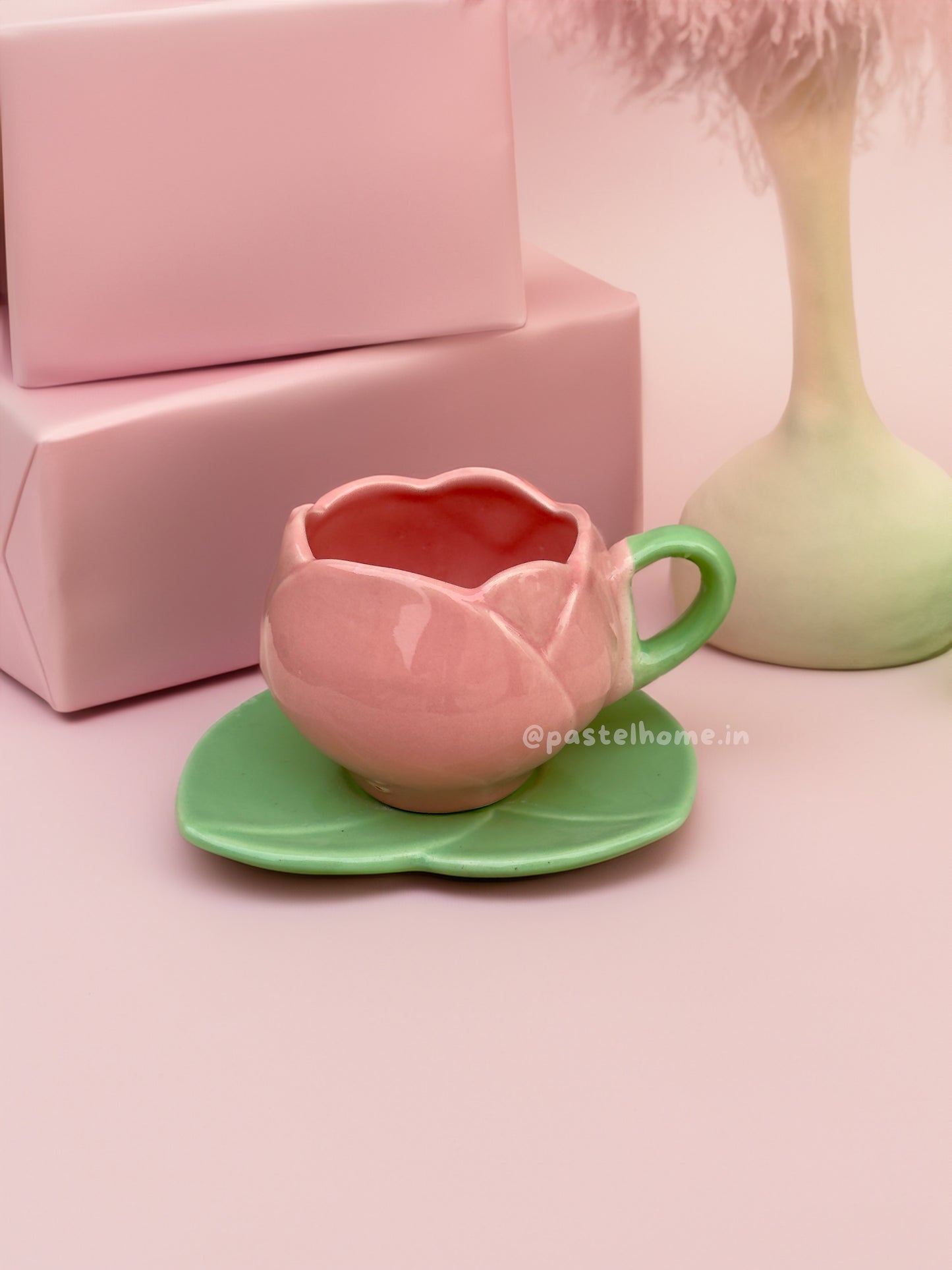 Pink Tulip shape Mug and Saucer (Set) ❤️