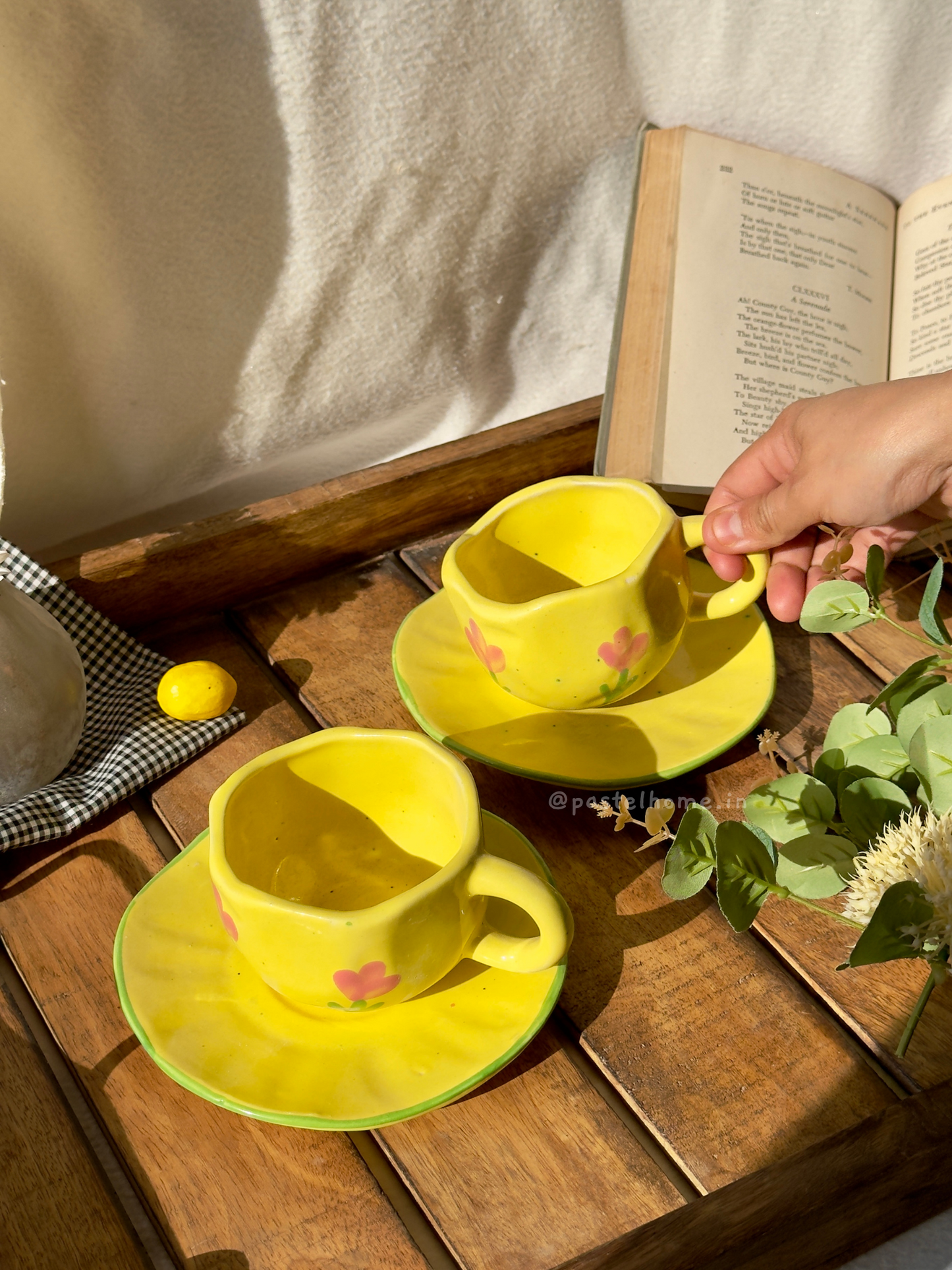 Handmade Yellow Tulip Mug and Saucer Set