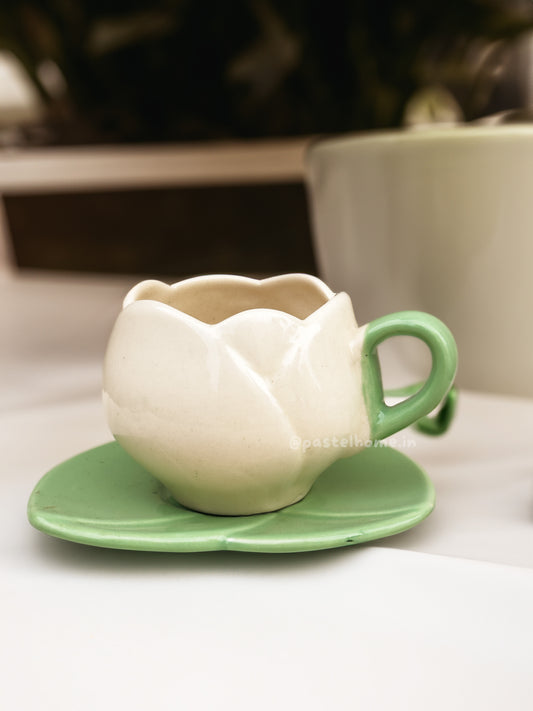 White Tulip shape Mug and Saucer (Set) ❤️